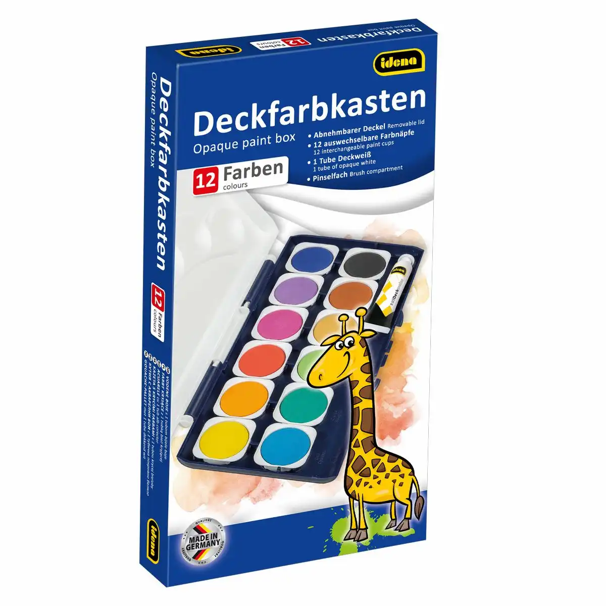 Idena Deckfarbkasten 12 Farben und 1 Tube Deckweiß