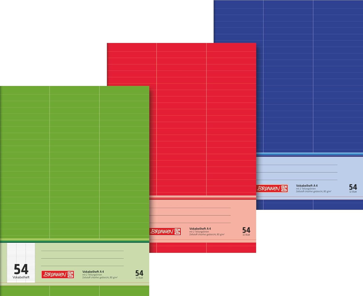 BRUNNEN Vokabelheft A4 Lineatur 54, 32 Blatt, 3 Spalten