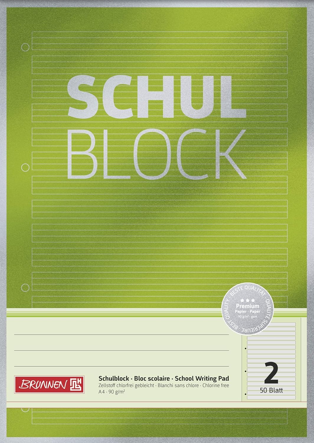 BRUNNEN Schulblock Premium A4 – Lineatur 2