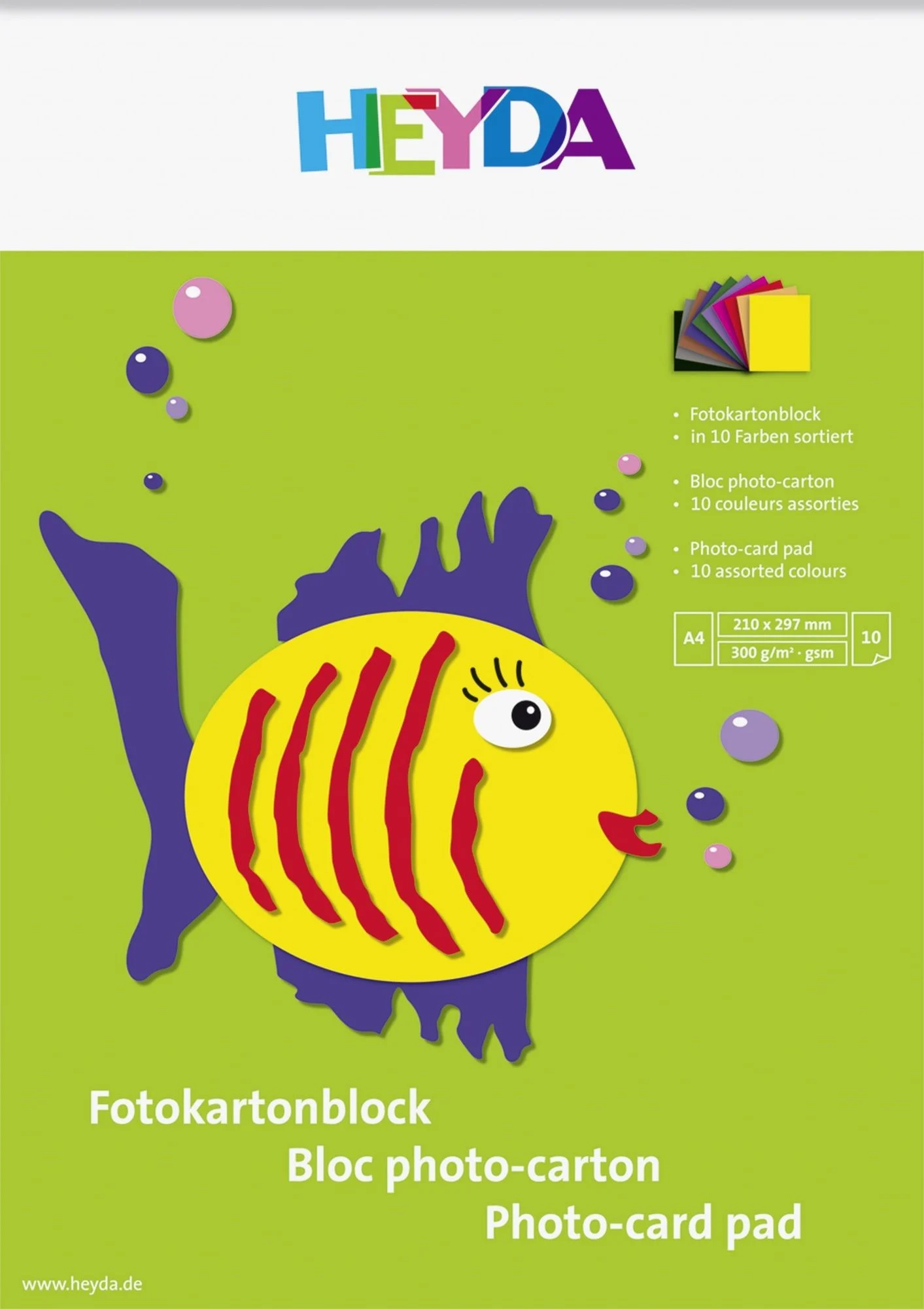 Heyda Fotokartonblock A4 300g, 10 Blatt farbig sortiert