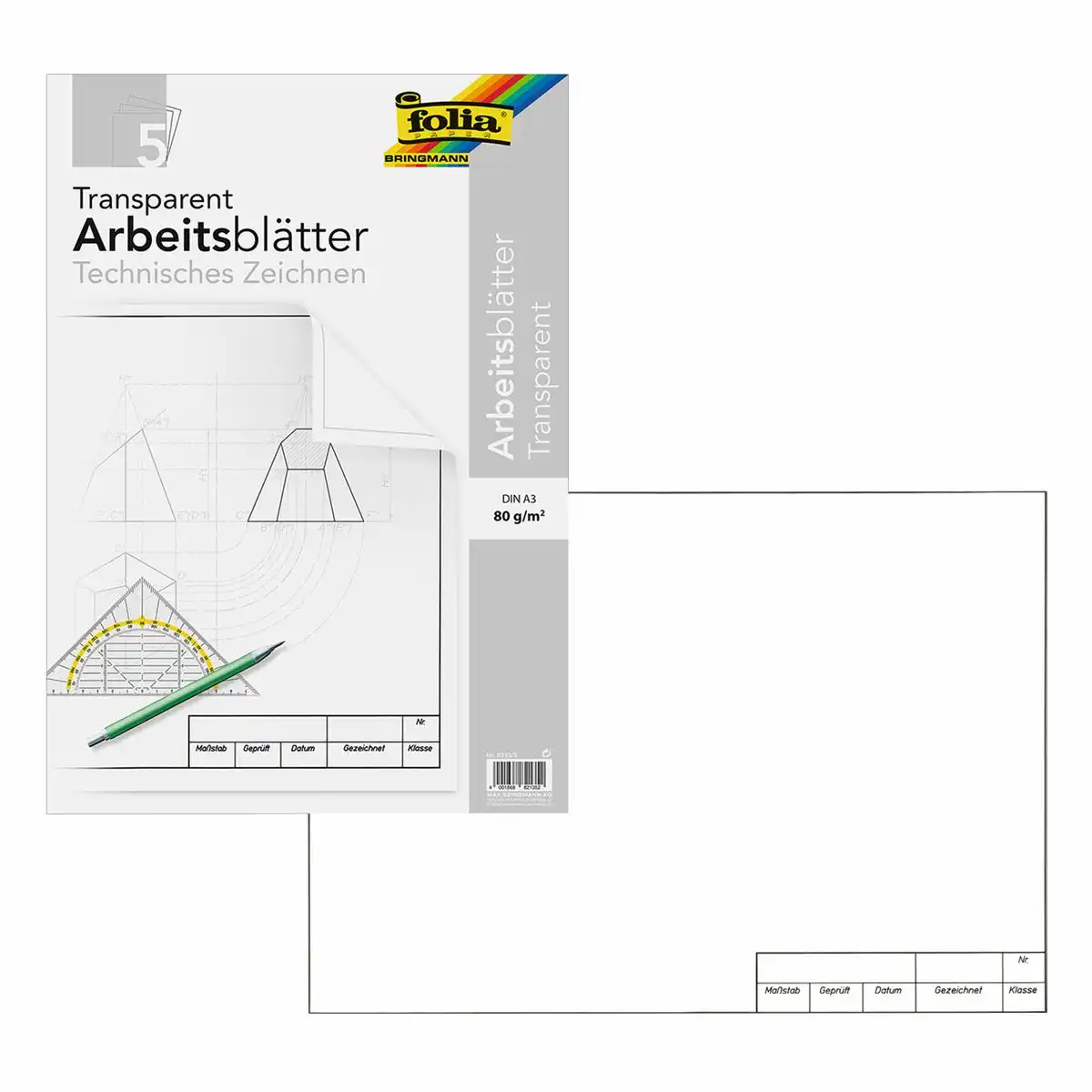 folia Arbeitsblätter transparent für technisches Zeichnen 80g/m² DIN A3 5 Blatt