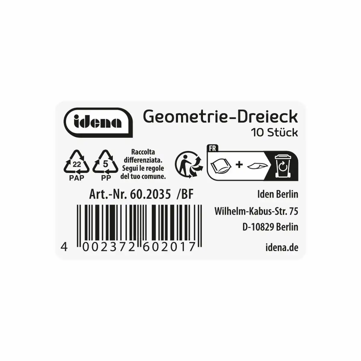 Idena Geodreieck ohne Griff 14cm