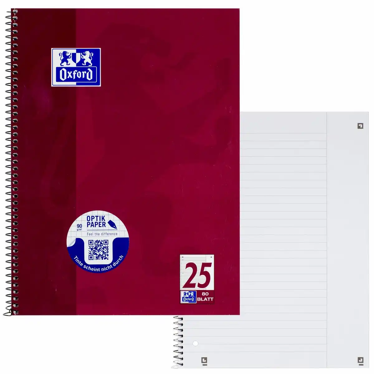 Oxford Collegeblock Lineatur 25 liniert mit weißem Rand 80 Blatt 90 g/m² DIN A4