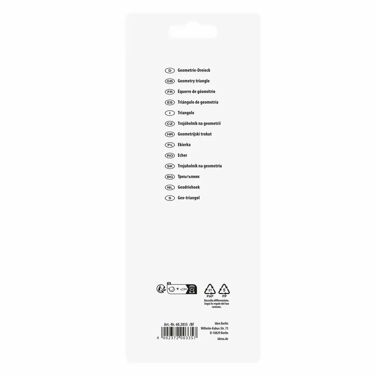 Idena Geodreieck ohne Griff 14cm