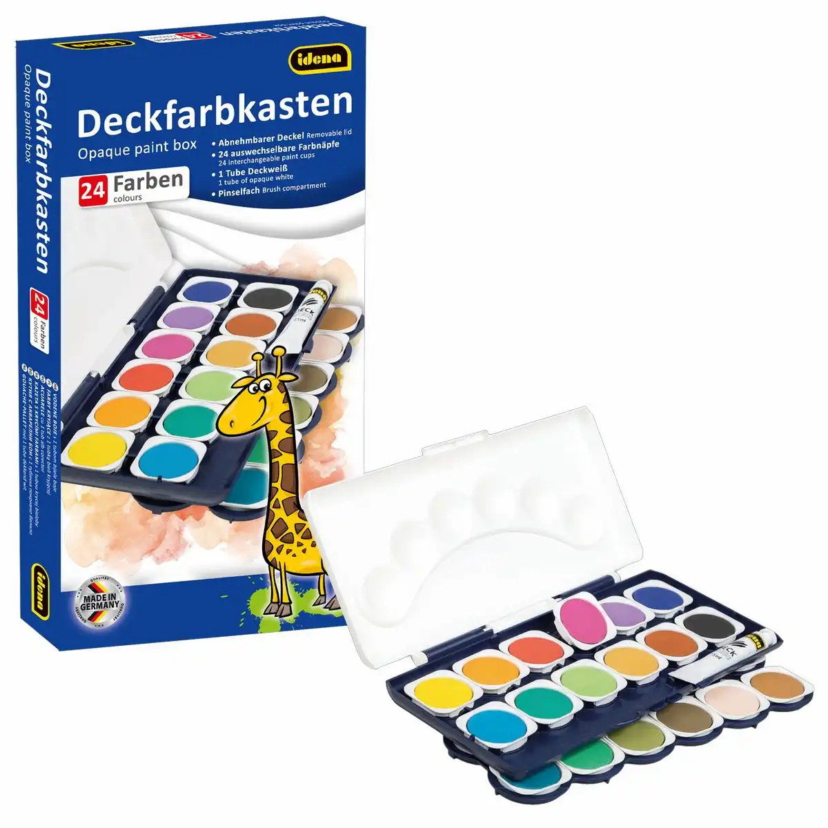 Idena Deckfarbkasten 24 Farben und 1 Tube Deckweiß