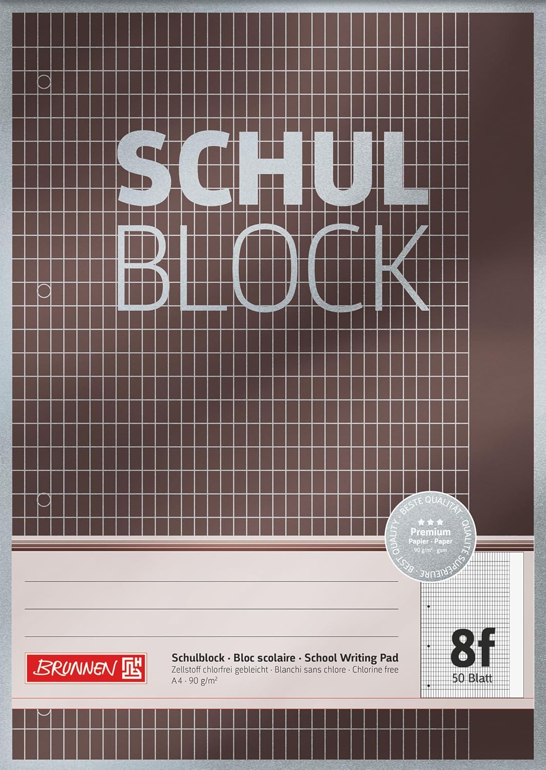 Schulblock Premium | A4, Lineatur 8f, 50 Blatt, grau