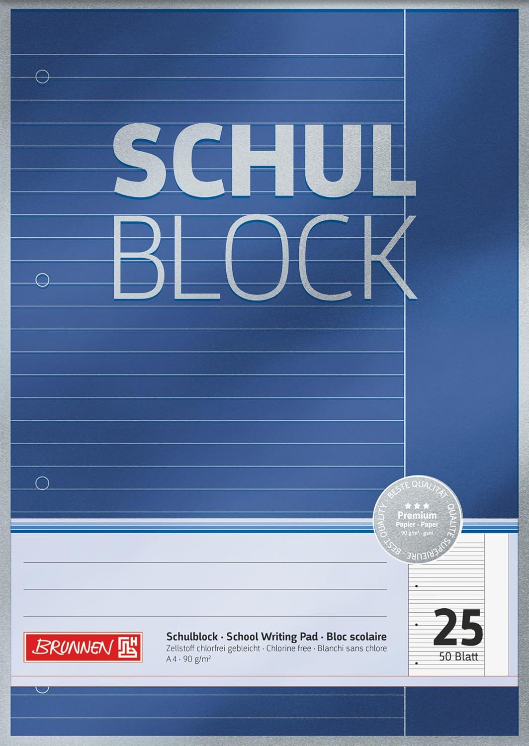 Schulblock Premium | A4, Lineatur 25, 50 Blatt, blau
