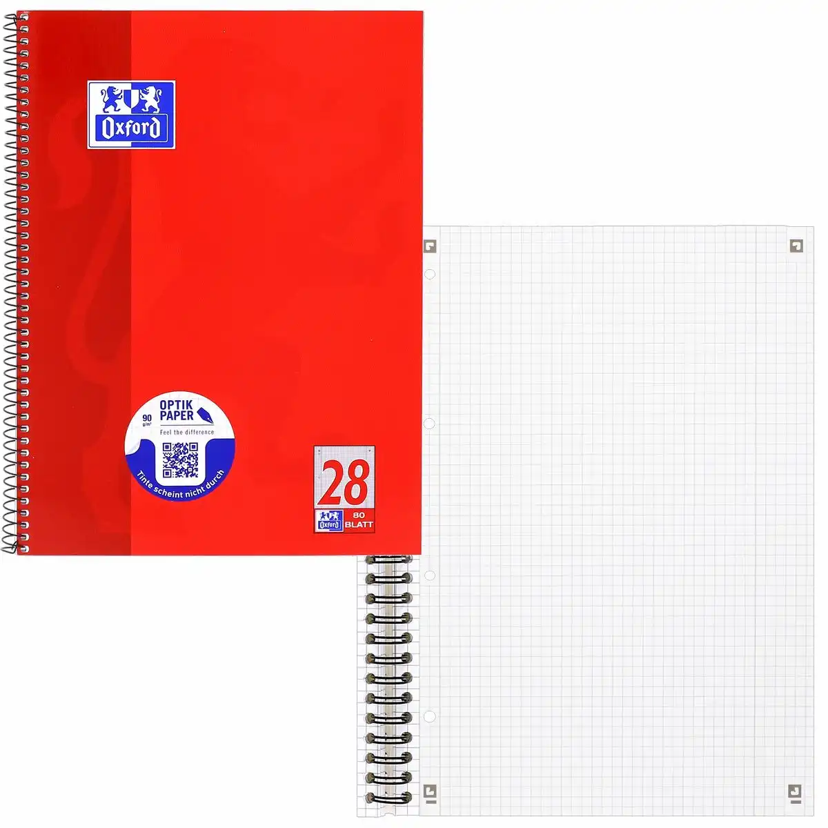 Oxford Collegeblock Lineatur 28 kariert mit Doppelrand 80 Blatt 90 g/m² DIN A4