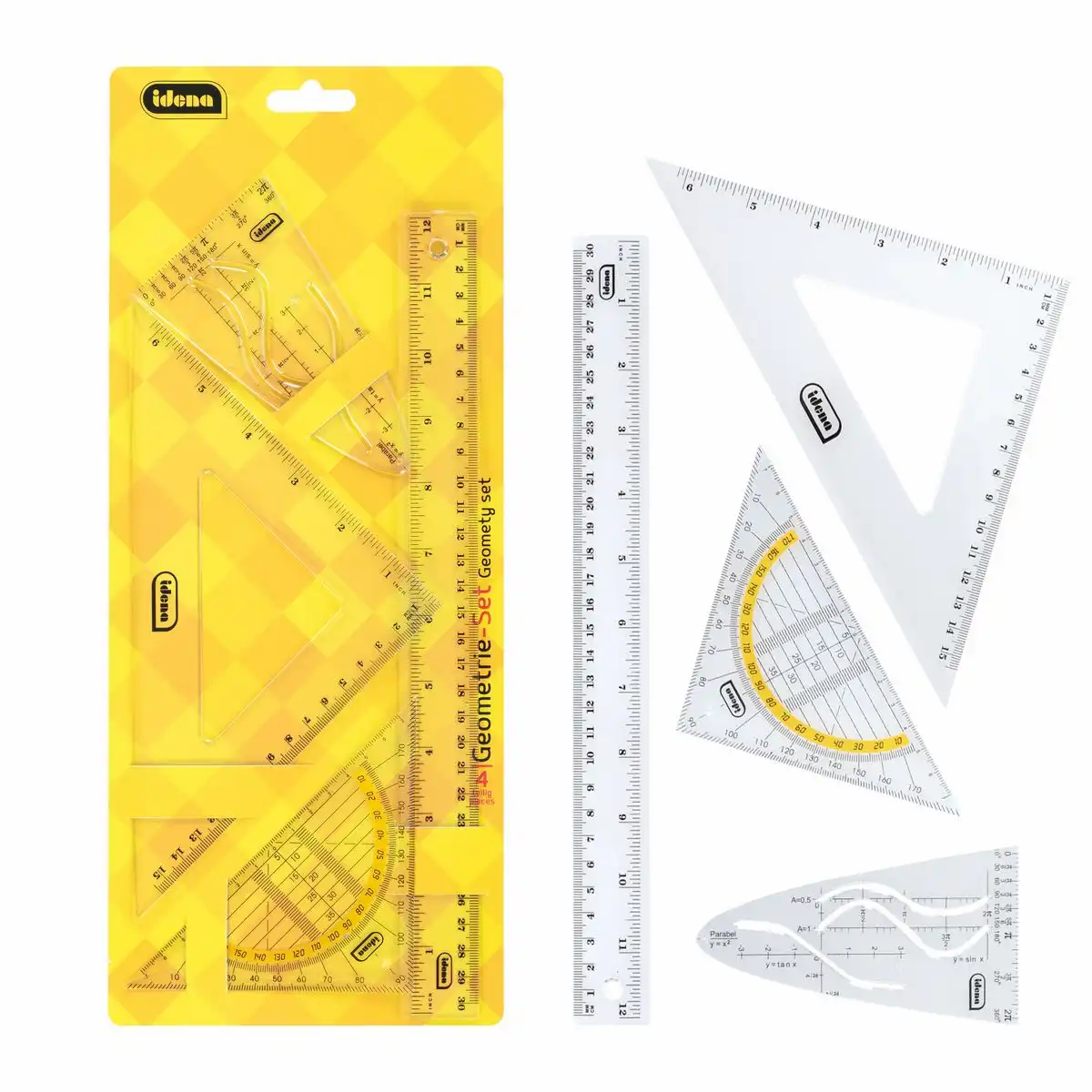 Idena Geometrie-Set mit Parabel 4 Teile