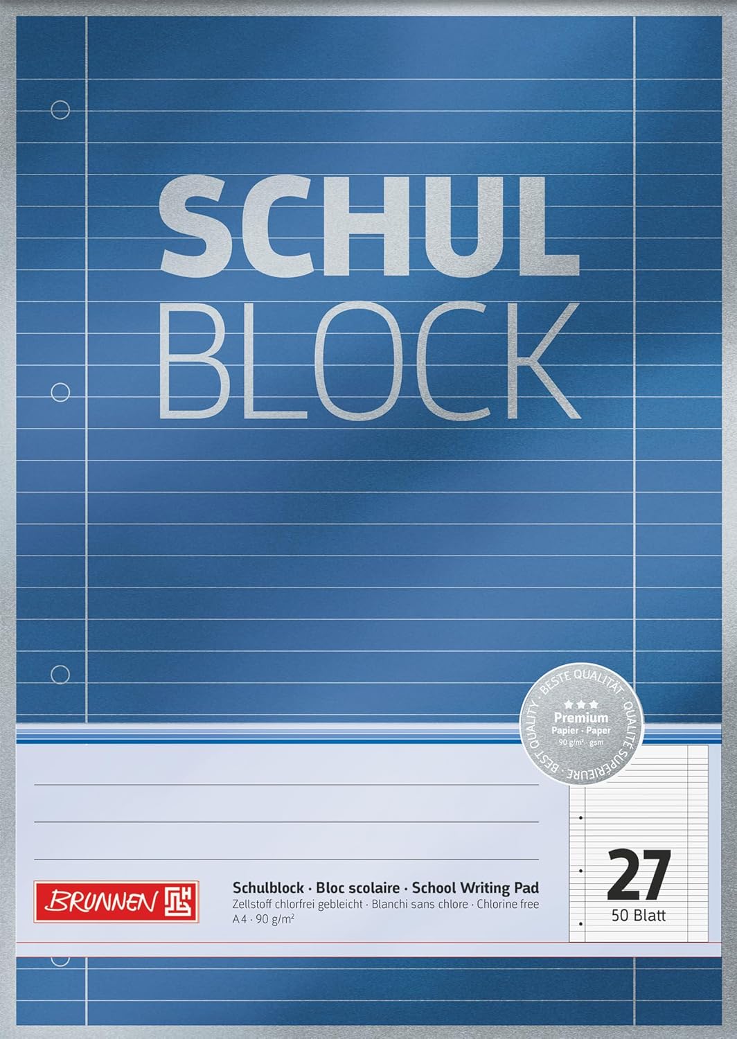 Schulblock Premium | A4, Lineatur 27, 50 Blatt, blau