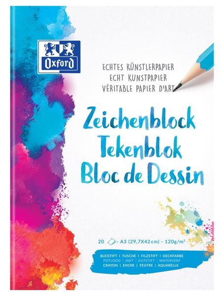 Oxford Zeichenblock A3, 20 Blatt, 120 g/m² / Künstlerpapier