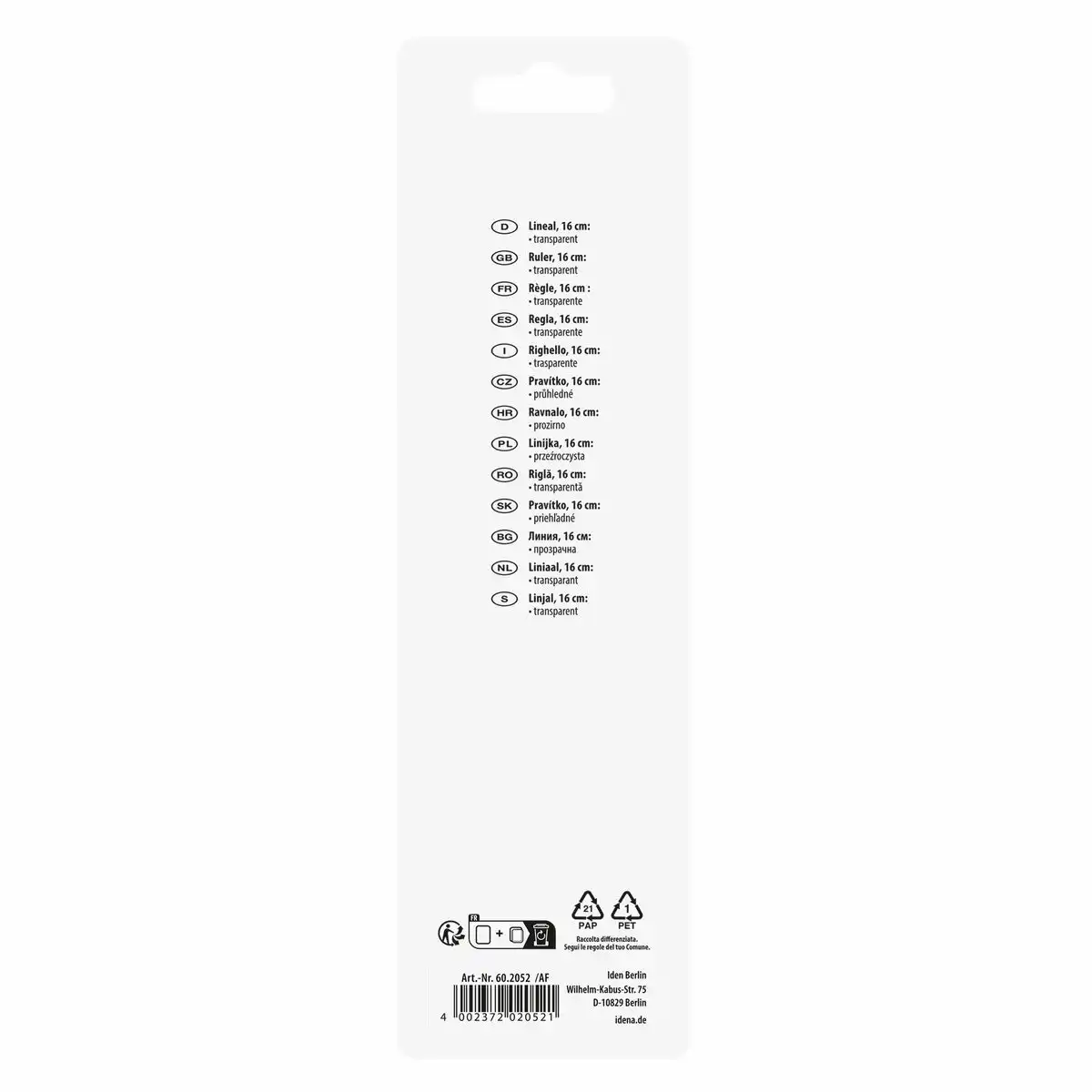 Idena Lineal transparent 16cm