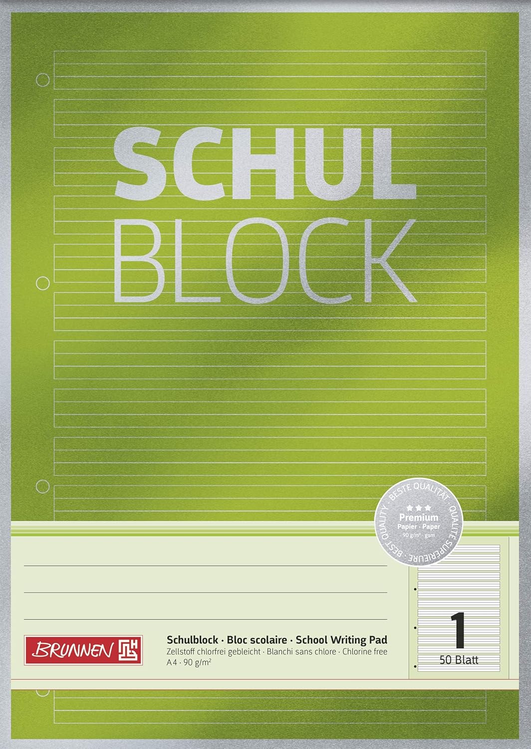 BRUNNEN Schulblock Premium A4 – Lineatur 1