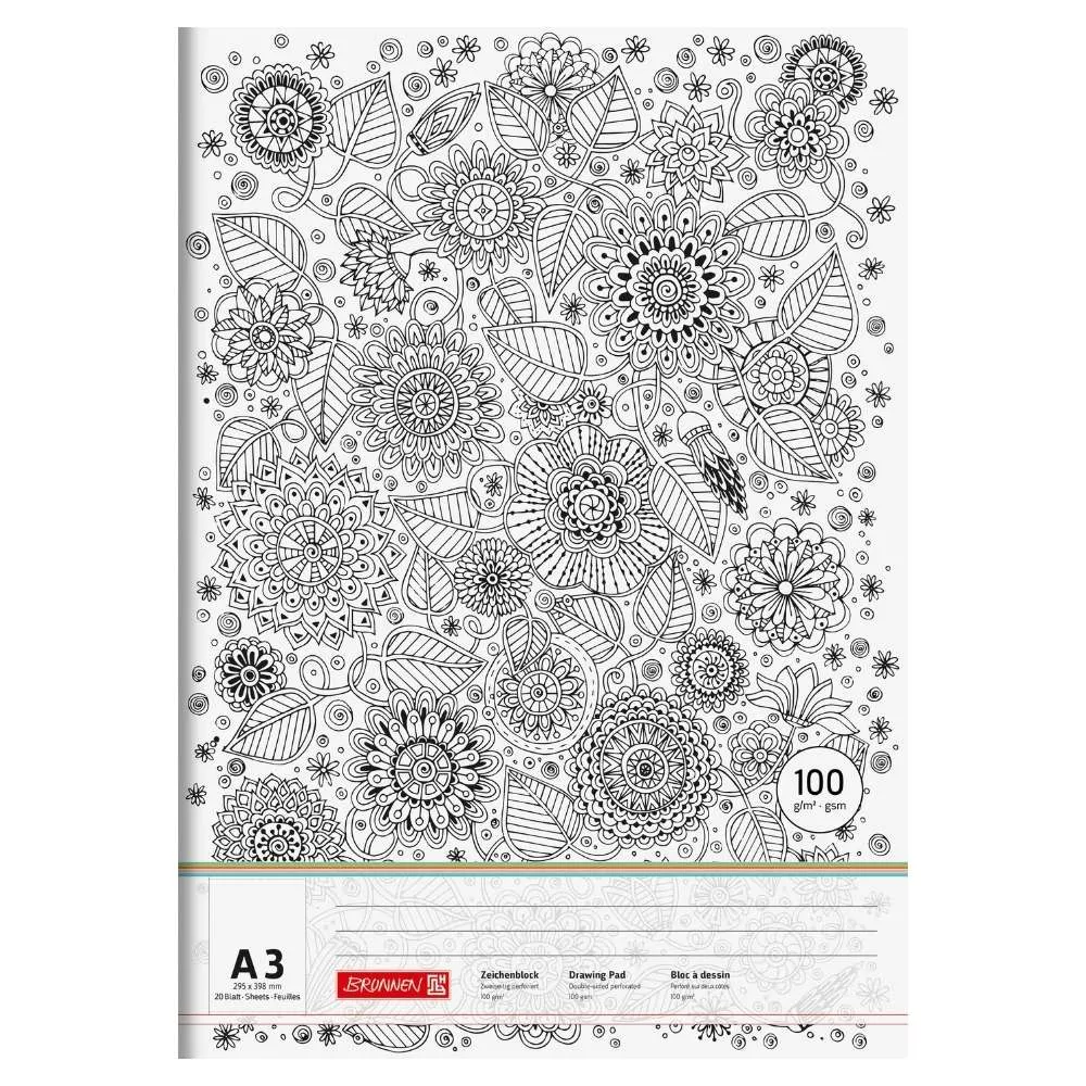 BRUNNEN Zeichenblock „Floral“ ZENart – A3, 20 Blatt,
