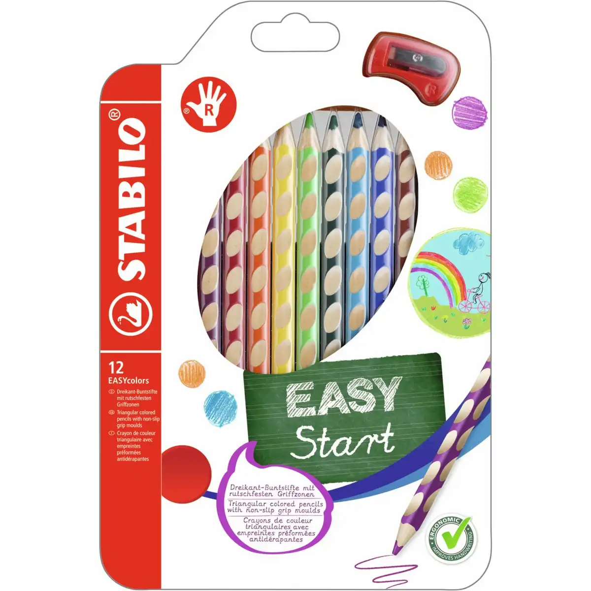 STABILO Buntstifte EASYcolors RH 17,5cm 12 Stück Kartonetui