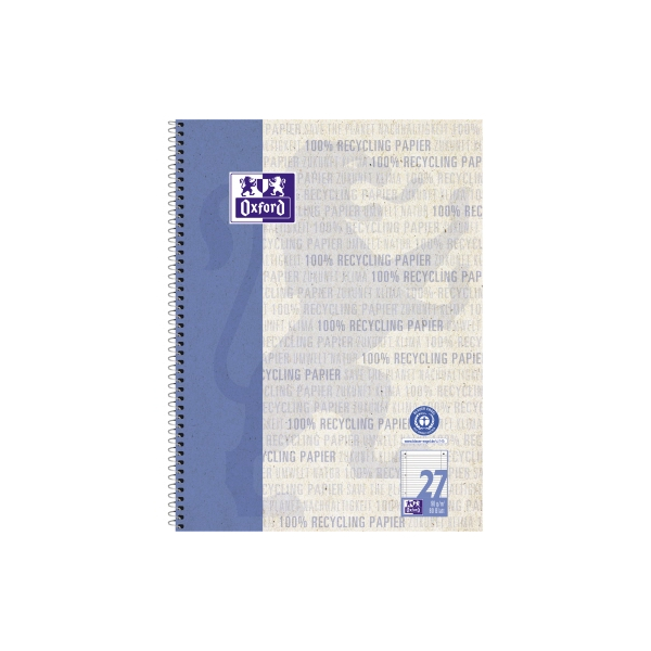 Oxford Collegeblock Recycling, Lineatur 27, liniert mit Rand innen/außen, A4+, 90g, 80 Blatt