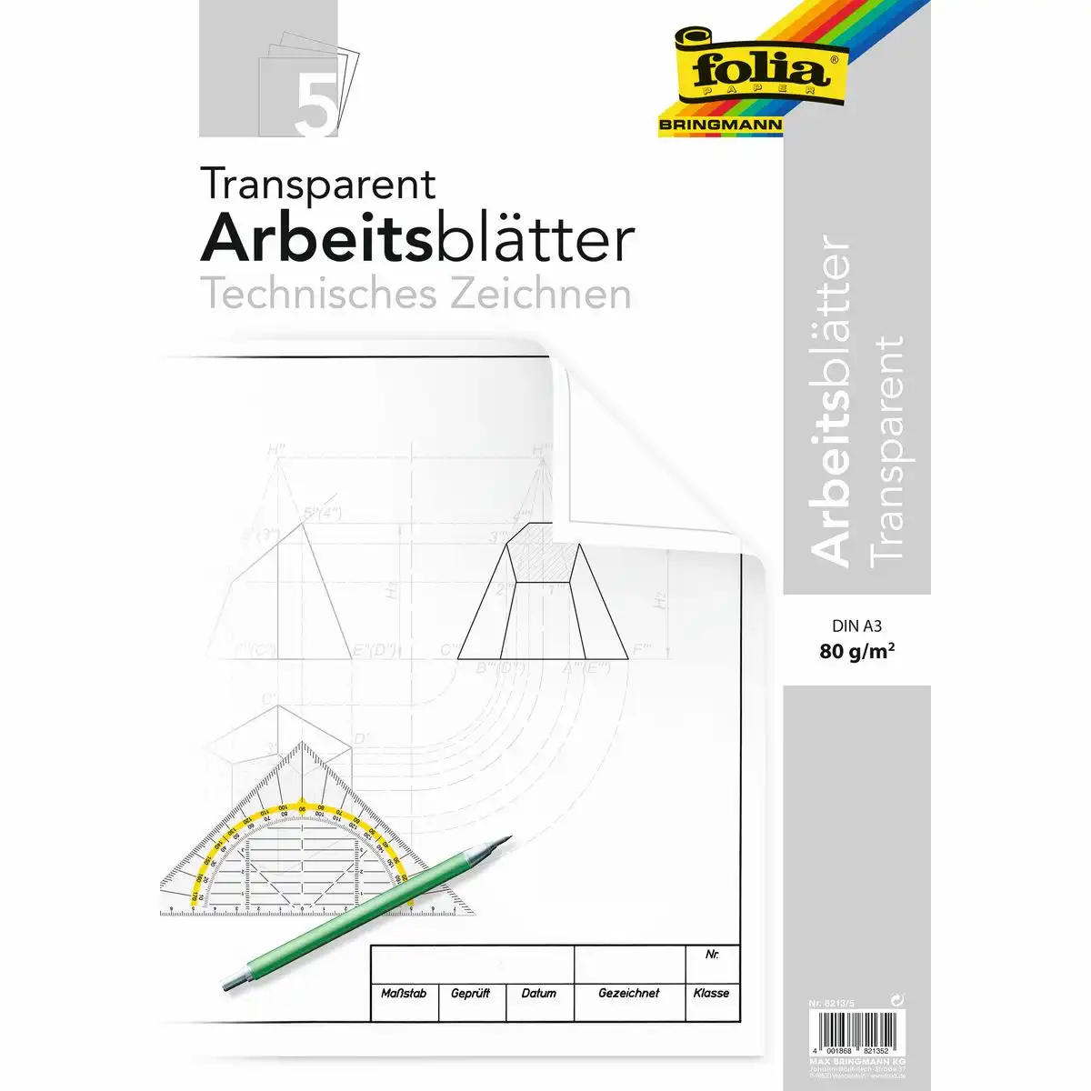 folia Arbeitsblätter transparent für technisches Zeichnen 80g/m² DIN A3 5 Blatt
