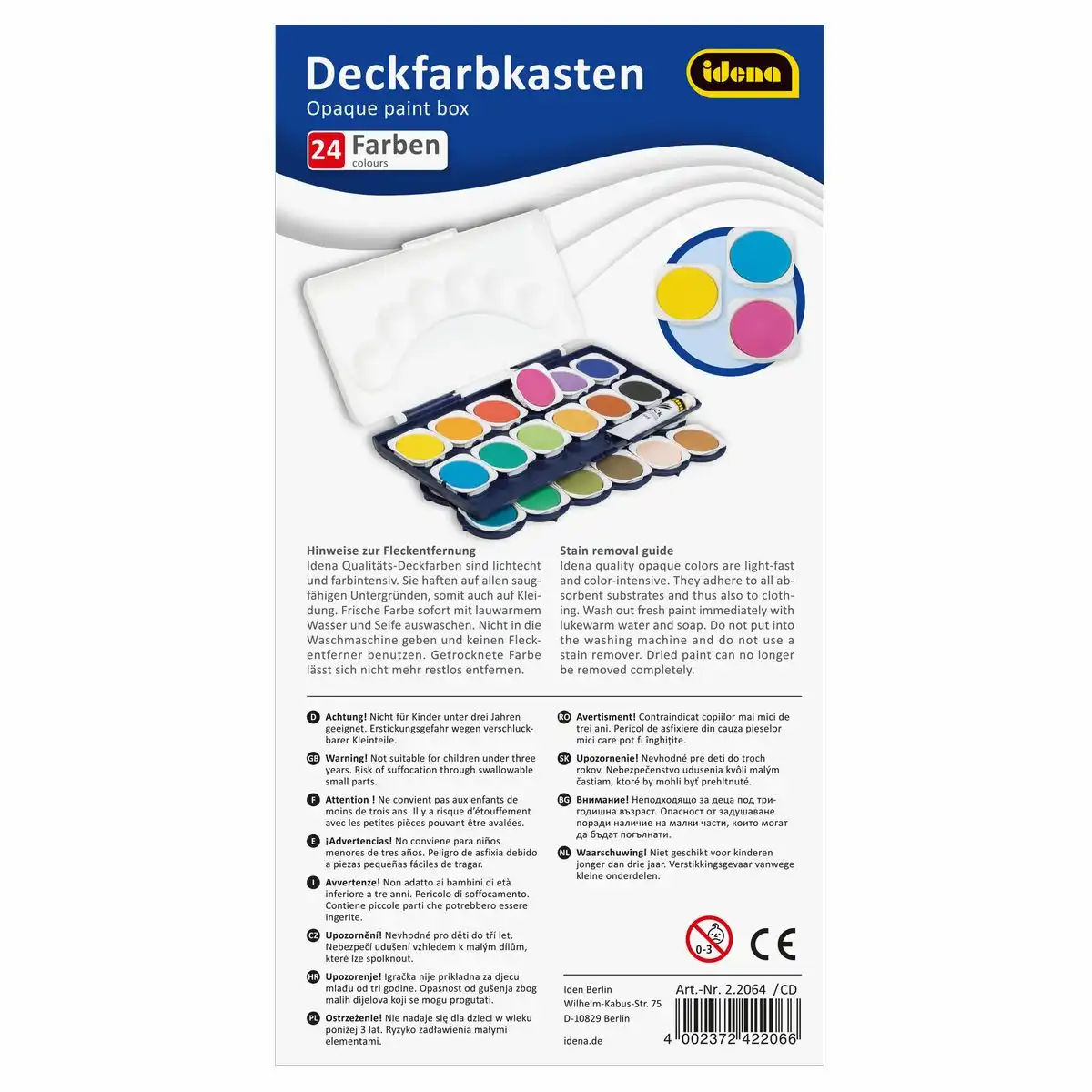 Idena Deckfarbkasten 24 Farben und 1 Tube Deckweiß