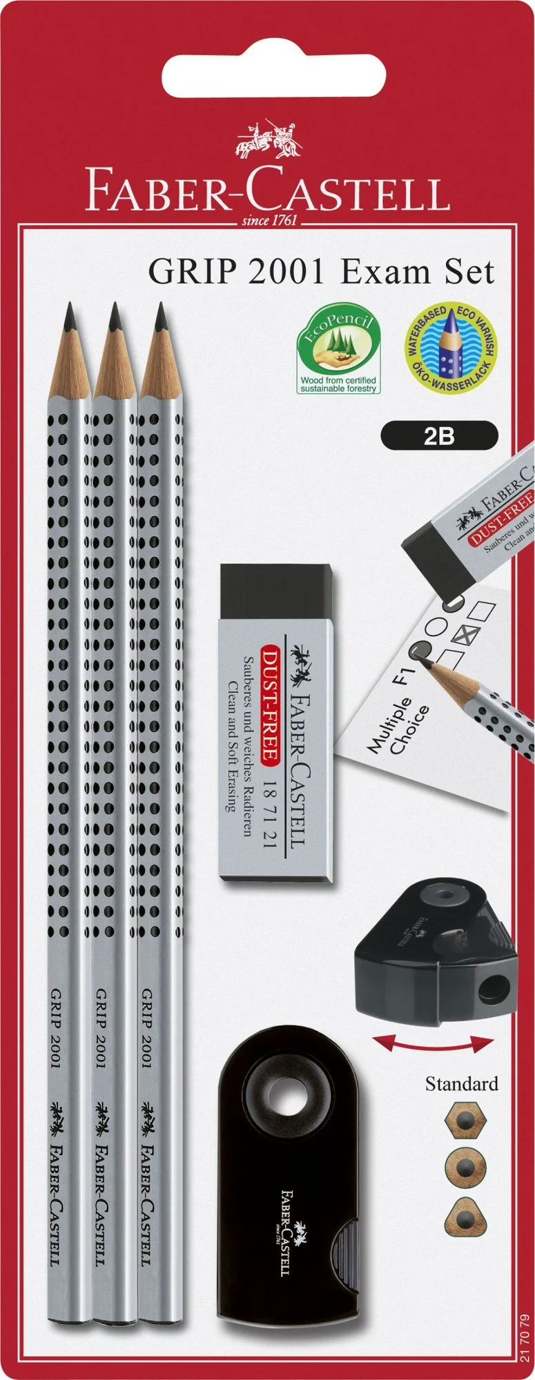 Faber-Castell Bleistifte Grip Exam Set 2B inkl. Radierer + Spitzer