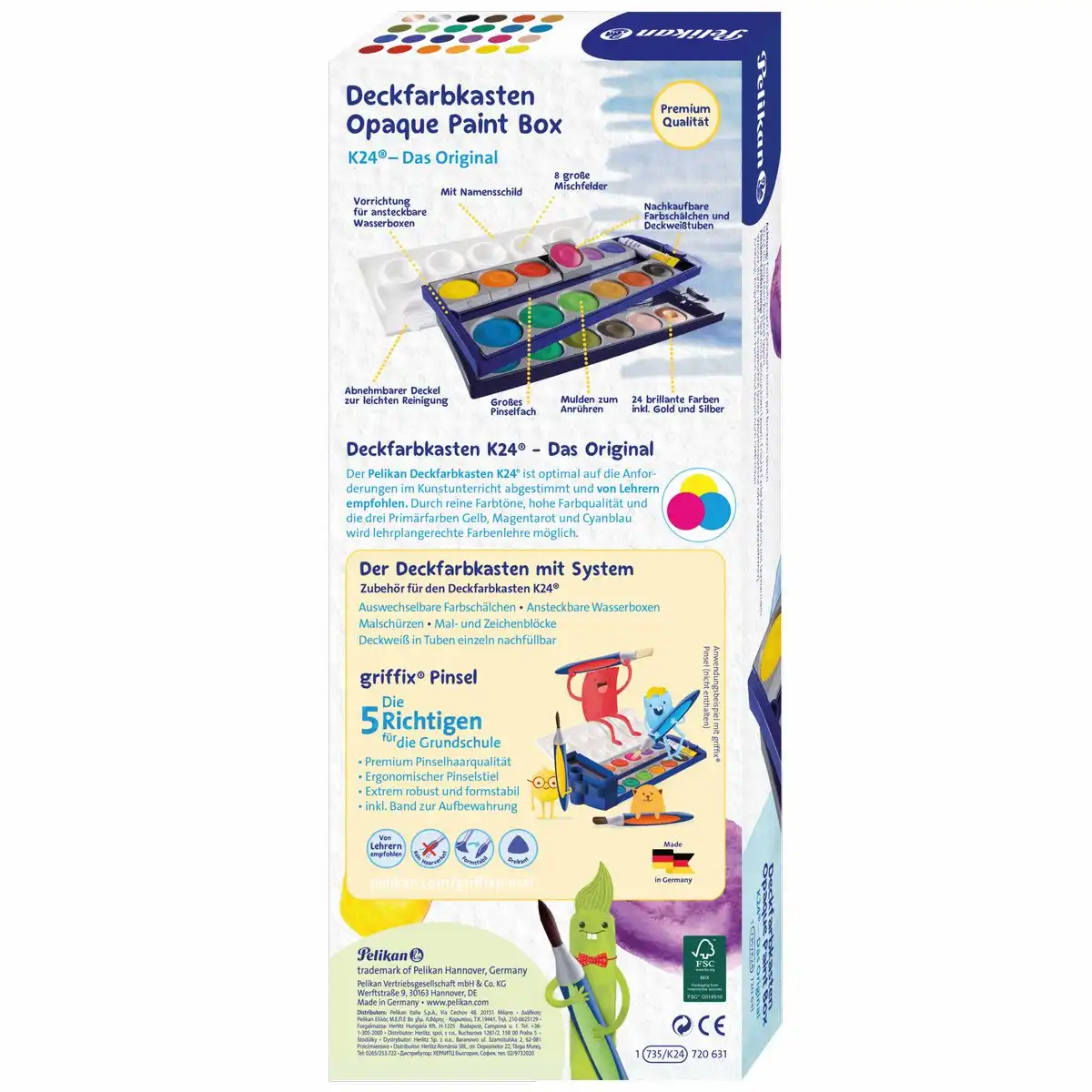 Pelikan Deckfarbkasten 735 K24 24 Farben + 1 Deckweiß