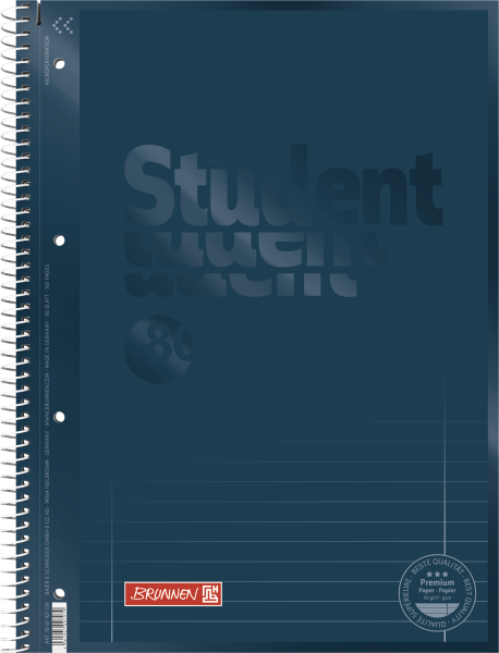 Brunnen Collegeblock Premium Student Colour Code, A4, 80 Blatt / 160 Seiten, Lineatur 27, denim