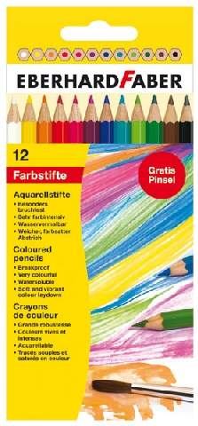 EBERHARD FABER Colori Aquarellbuntstift - wasservermalbar - 12er Etui + Pinsel **