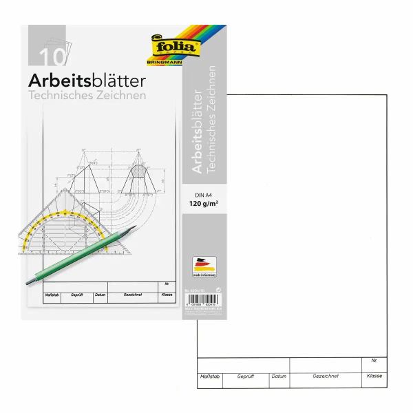 folia Arbeitsblätter für technisches Zeichnen 120g/m² DIN A4 10 Blatt **