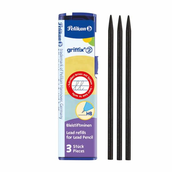 Pelikan Griffix® Ersatzminen für Bleistift, Minenstärke 2 mm, schwarz, Packung mit 3 Stück