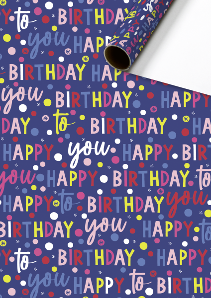 Geschenkpapier Happy Birthday von Stewo 70x200cm, Benoni blau dunkel