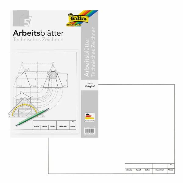 folia Arbeitsblätter für technisches Zeichnen 120g/m² DIN A3 5 Blatt