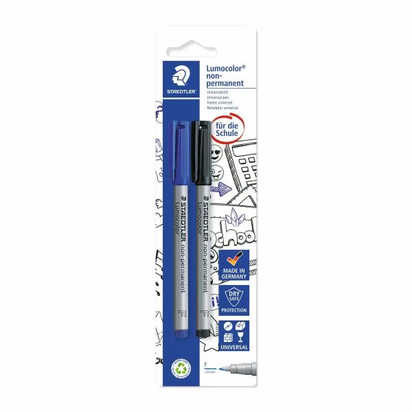 STAEDTLER Lumocolor Folienstifte non-permanent F blau/schwarz 2 Stück **