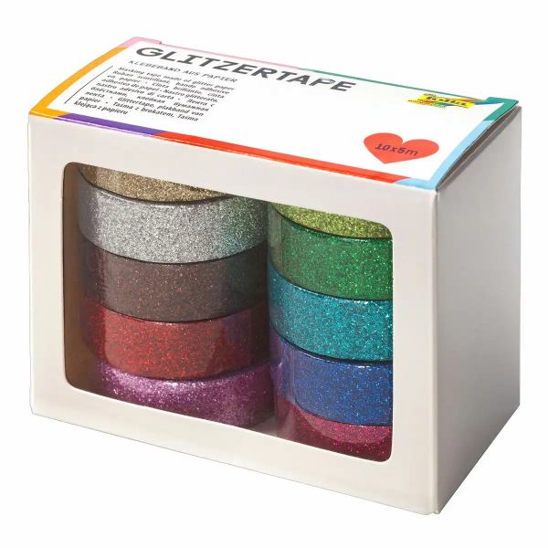 folia Glitzertape Set in 10 Farben 5m 10 Stück