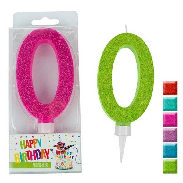 BIRTHDAY FUN ZAHLENKERZE 0 GLITTER MAXI, 6-FACH SORTIERT