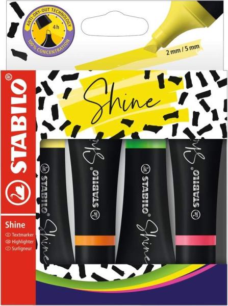 STABILO Textmarker SHINE - 4 Stück / 4 Farben